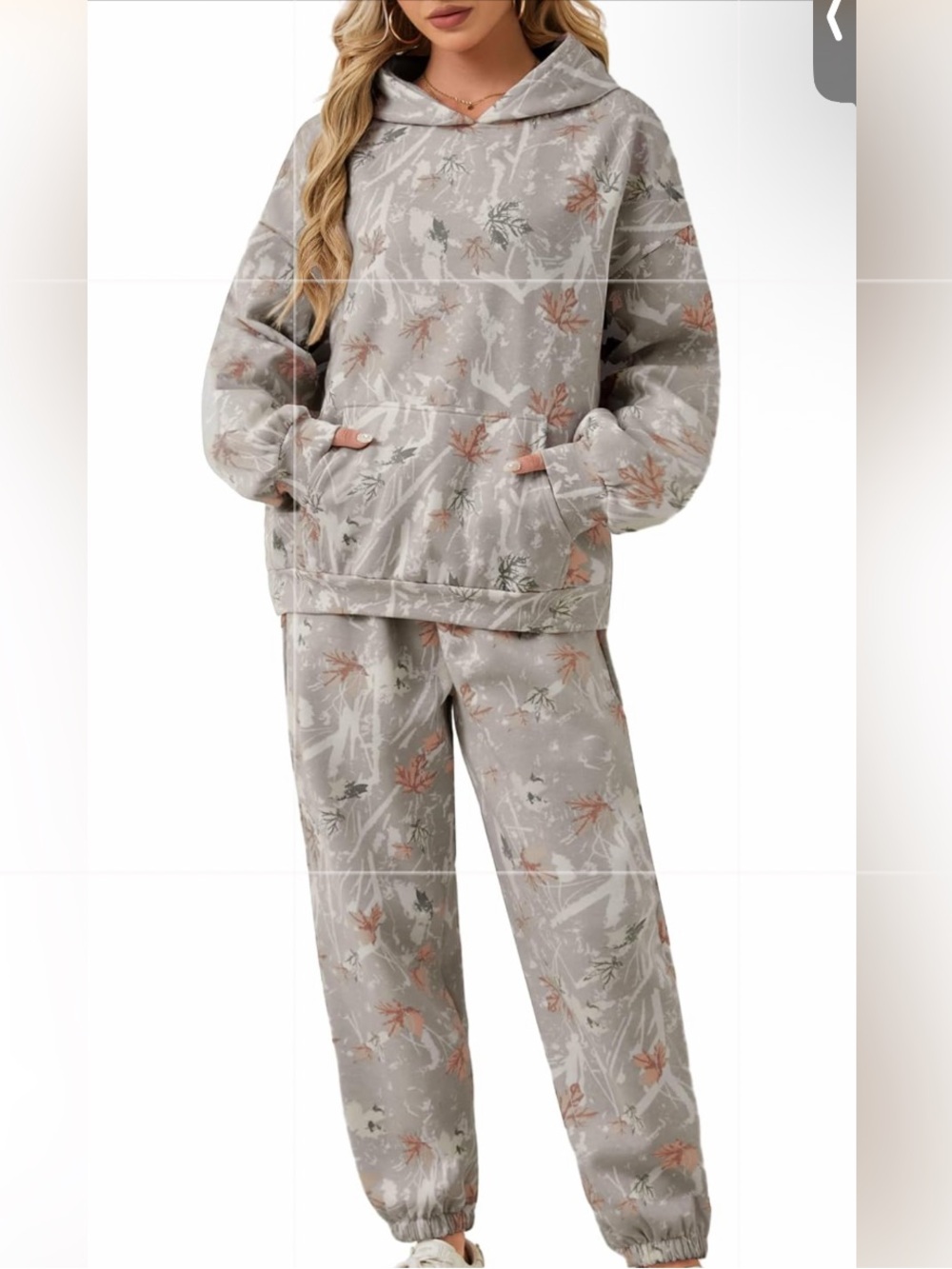 Amazon eutton Hooded camo Jogger Set in khaki
